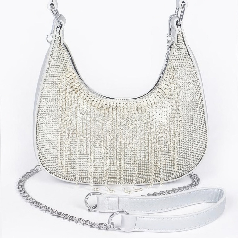 Hot Fix Stones Rhinestones Fringe Hobo Bag